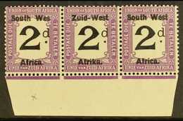 POSTAGE DUES  1923 2d Black And Violet, Marginal Strip Of 3, One Showing Variety "Wes For West", SG D3a, Very Fine NHM.  - South West Africa (1923-1990)