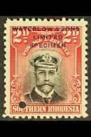 1924/9  2d Admiral In Black And Carmine, Perf 12½, Printers Sample, Overprinted "Waterlow & Sons / Limited / Specimen" A - Zuid-Rhodesië (...-1964)