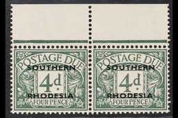 POSTAGE DUES  1951 4d Dull Grey Green, SG D6, Very Fine Never Hinged Top Margin Horizontal Pair. Elusive Stamp. For More - Rhodésie Du Sud (...-1964)