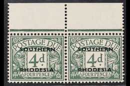 POSTAGE DUES  1951 4d Dull Grey Green, SG D6, Very Fine Never Hinged Top Margin Horizontal Pair. Elusive Stamp. For More - Southern Rhodesia (...-1964)