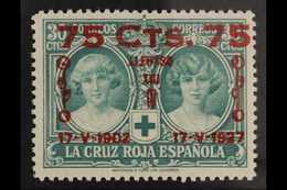 1927  25th Anniversary Of Coronation 75c On 30c Green (Edifil 381, Mi 344, Sc B40, SG 438), Very Fine Never Hinged Mint. - Altri & Non Classificati