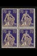 1921-34  70c Buff & Violet "Helvetia", Grilled Gum, Mi 171z, SG 243a,  BLOCK OF 4, Never Hinged Mint (4 Stamps) For More - Autres & Non Classés