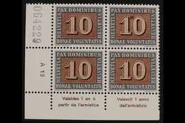 1945 PEACE VARIETY  10c Brown & Grey, (SG 448) Corner Block Of 4 Bearing "COLOUR SPOT BETWEEN 1 & 0" Variety, Mi 448VI,  - Andere & Zonder Classificatie