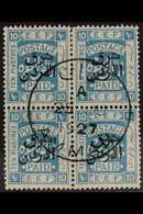 1925-26  10p Light Blue "East Of The Jordan" Overprint Perf 14, SG 156, Superb Cds Used BLOCK Of 4 Cancelled By Upright  - Jordanien