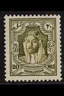 1930-39  20m Olive-green Emir Abdullah Perf 13½x13, SG 201a, Never Hinged Mint, Very Fresh. For More Images, Please Visi - Jordanie