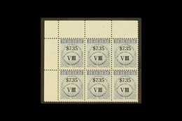 REVENUES  NATIONAL INSURANCE 1990 $7.35 Dark Blue, Class VIII, Corner Marginal Block Of 6, Barefoot 14, Never Hinged Min - Trinidad & Tobago (...-1961)