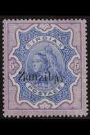 1895  5r Ultramarine And Violet, Overprinted "Zanzibar", SG 21, Very Fine Mint. For More Images, Please Visit Http://www - Zanzibar (...-1963)