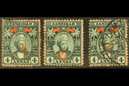 1897  (Jan) 2½ On 4a Myrtle- Green Complete Set Of Surcharges, SG 175/77, Very Fine Used (3 Stamps) For More Images, Ple - Zanzibar (...-1963)