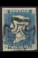 1840  2d Blue "DD", Plate 1, SG 5, Fine Used With 4 Clear Margins And Neat Almost Full Black Maltese Cross Cancel. For M - Autres & Non Classés