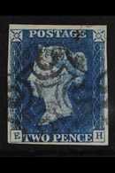 1840  2d Blue "E H" Plate 1, SG 5, Fine Used With Black Maltese Cross Cancels, Four Good To Large Margins, Repaired Pin  - Autres & Non Classés