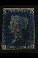 1840  2d Blue 'FE' Plate 2, SG 5, Used With Black Maltese Cross Cancel, Two Good Margins, Fresh, Cat £1,100. For More Im - Other & Unclassified