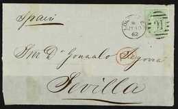 1862  (10 July) Large Part Entire Addressed To Spain, Bearing 1855-57 1s Pale Green (SG 73) Tied By "London" Duplex Canc - Otros & Sin Clasificación