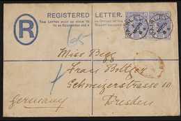 1884  (March) 2d Registered Envelope To Germany, Bearing 2½d Blue Plate 23 Pair Tied By Crisp PAISLEY Cds's, Glasgow And - Autres & Non Classés
