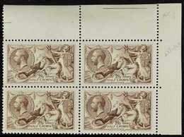 1918-19  2s6d Pale Brown Bradbury Seahorse, SG 415a, Superb Never Hinged Mint BLOCK OF FOUR From The Top-right Corner Of - Ohne Zuordnung
