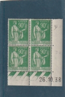 COINS DATE Franchise Militaire Neuf N° 367 Type Paix 90cts Vert Timbres ** Micro Adhérences En Bas - 1930-1939