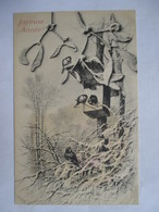 PAYSAGE  SOUS  LA  NEIGE   -  OISEAUX  &  NID   -  JOYEUSE   ANNEE            TTB - Doecker, E.