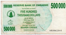 ZIMBABWE 500 000 DOLLARS 2008 P-51 VF - Simbabwe