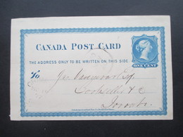 Kanada 1877 Canada Post Card Ganzsache Nach Toronto Aus Crimsley?? - Cartas
