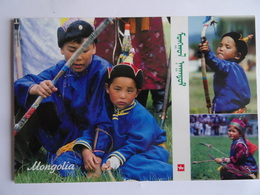 MONGOLIE - CARTE POSTALE - Children In The Shooting Line - 2 Stamps - From Mongolia To France 2013 - - Mongolei