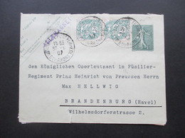 Frankreich 1907 GA Umschlag 2 Zusatzfrankaturen An: Königl. Oberleutnant Im Füssilier Reg. Prinz Heinrich Von Preussen - Covers & Documents