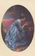 TABLEAU DE V. SCHRAMM INTITULE DIE BLAUE DAME- Femme Bouquet De Roses Dans Un Médaillon- (lot Pat 98/02) - Pintura & Cuadros