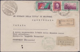 Servizio Di Stato : 6/6/1933. Raccomandata Per Via Aerea Da Roma Per Montreal Affrancata Con Trittico “Sevizio Di Stato” - Marcophilie (Avions)