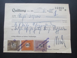 Dokument 1958 Quittung Stadt Braunschweig Mit 3 Fiskalmarken Empfangsbestätigung Verwaltungsgebühr - Algemene Zegels