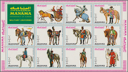 Adschman - Manama / Ajman - Manama: 1972, Military Uniforms - Riders And Horses: Set Of Eleven Value - Manama