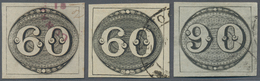 Brasilien: 1843: Small Lot "bulls Eyes", 2x 60 Reis And 1x 90 Reis, One Of The 60 Reis Signed Bühler - Used Stamps