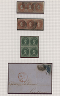 Chile: 1855/1865 (ca.), Colon Heads, Petty Collection On Album Pages Incl. Two Horiontal Strips Of T - Chile