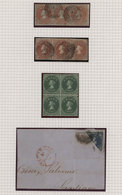 Chile: 1855/1865 (ca.), Colon Heads, Petty Collection On Album Pages Incl. Two Horiontal Strips Of T - Cile