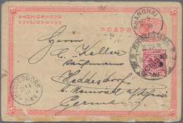China - Ganzsachen: 1897, Card ICP 1 C. Canc. Large Dollar "SHANGHAI 26 MAR 98" In Combination W. Ge - Postales