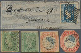 Indien: 1854-55 Lithographed And Typographed Issues: 1) Four Used Stamps (two Of 2a., One With Part - 1854 Britische Indien-Kompanie