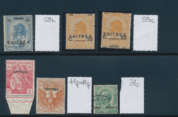 Italienisch-Eritrea: 1903/1922, Mainly Mint Lot Of 15 Stamps Showing Varieties Of Overprint Like Inv - Erythrée