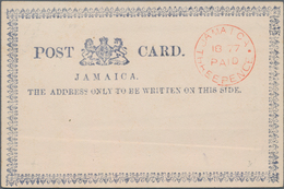 Jamaica: 1877 Seven Postcards With Different Types Of Red 'PAID' Handstamps ½d. Resp. 3d., Cards Of - Jamaique (1962-...)