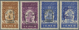 Jemen: 1948, Country Impressions Complete Set Of Three With Handstamp Opt. 'Yemen Post / 4 (arabic S - Yémen