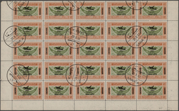 Jemen: 1954, Provisionals, 10b. Overprint "airplane And Year Date", 25 Copies In Half A Sheet With C - Jemen