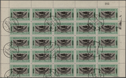 Jemen: 1954, Provisionals, 18b. Overprint "airplane And Year Date", 25 Copies In Half A Sheet With C - Jemen