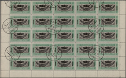 Jemen: 1954, Provisionals, 18b. Overprint "airplane And Year Date", 25 Copies In Half A Sheet With C - Yemen
