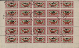 Jemen: 1954, Provisionals, 1l. Overprint "airplane And Year Date", 25 Copies In Half A Sheet With Co - Jemen