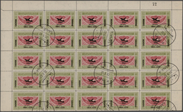 Jemen: 1954, Provisionals, 20b. Overprint "airplane And Year Date", 25 Copies In Half A Sheet With C - Yémen