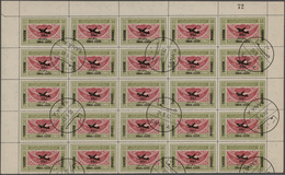 Jemen: 1954, Provisionals, 20b. Overprint "airplane And Year Date", 25 Copies In Half A Sheet With C - Yemen