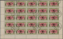 Jemen: 1954, Provisionals, 20b. Overprint "airplane And Year Date", 25 Copies In Half A Sheet With C - Yemen