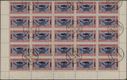 Jemen: 1954, Provisionals, 8b. Overprint "airplane And Year Date", 25 Copies In Half A Sheet With Co - Yémen