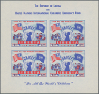 Liberia: 1954, UNICEF 5$ Red/blue (51 X 39 Mm) In A Lot With About 50 IMPERFORATED Complete Sheetlet - Liberia
