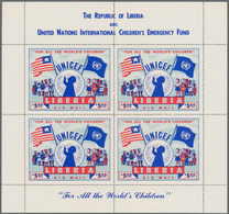Liberia: 1954, UNICEF 5$ Red/blue (63 X 49 Mm) In A Lot With 140 Complete Sheetlets With Four Stamps - Liberia
