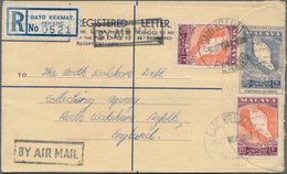 Malaysia: 1950's-60's: Group Of 27 Postal Stationery Registered Envelopes 30c. Blue Used From 18 Dif - Malaysia (1964-...)