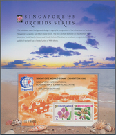 Singapur: 1995 Singapore 'Orchids' Miniature Sheet With Background In Orange, 300 EXAMPLES Each In R - Singapore (...-1959)