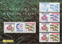 Singapur: 1995 Singapore Stamp Exhibition: Three Exhibition Folders Containg Orchids Stamps And Mini - Singapour (...-1959)