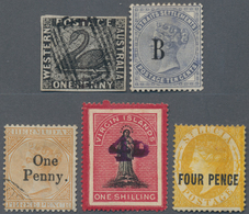 British Commonwealth: 1854-1912: Five Good Stamps From Western Australia (1854 Black Swan, Used), Be - Other & Unclassified